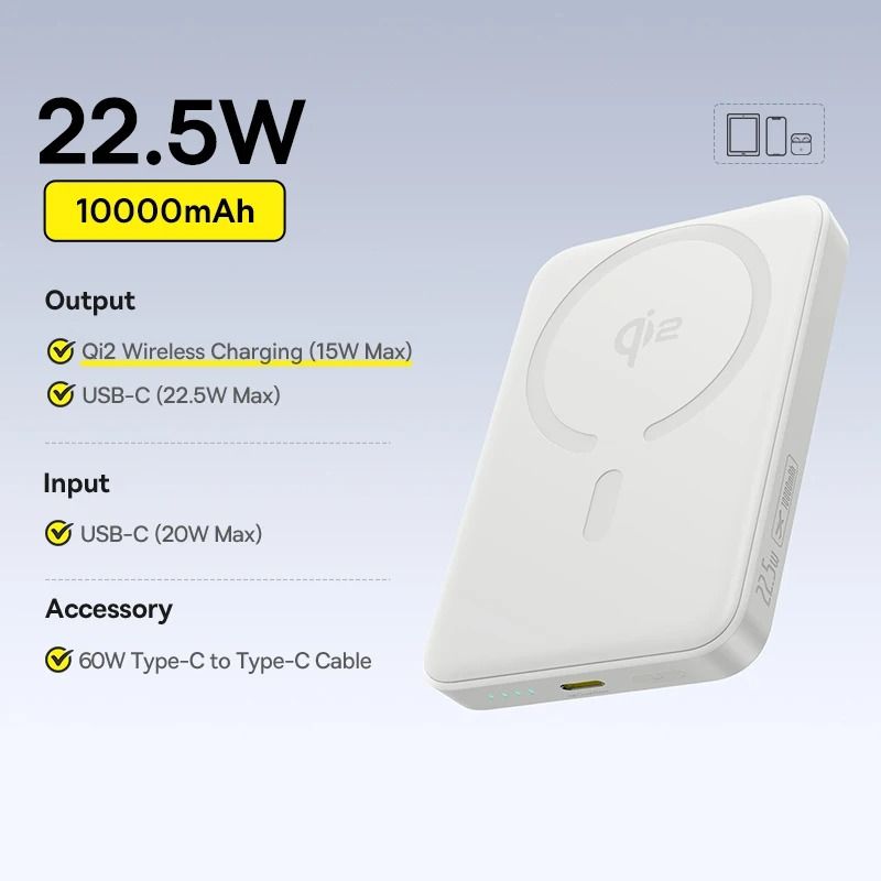 Baseus Qi2 Magnetic Power Bank 10000mAh 15W Wireless 225W Wired Fast Charger For IPhone 16 15 14 7