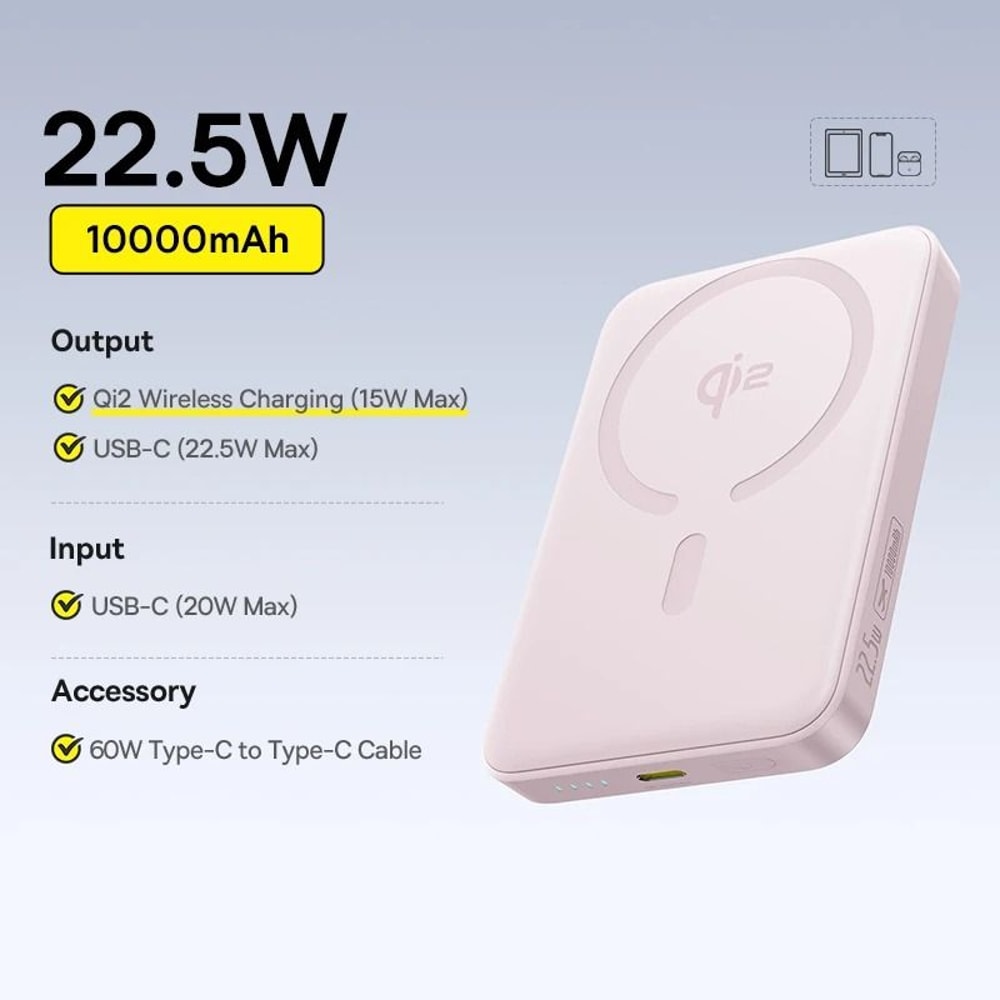 Baseus Qi2 Magnetic Power Bank 10000mAh 15W Wireless 225W Wired Fast Charger For IPhone 16 15 14 8