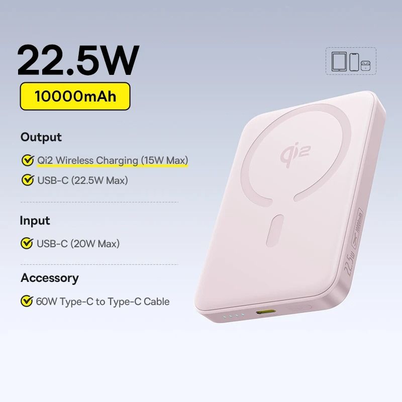 Baseus Qi2 Magnetic Power Bank 10000mAh 15W Wireless 225W Wired Fast Charger For IPhone 16 15 14 8
