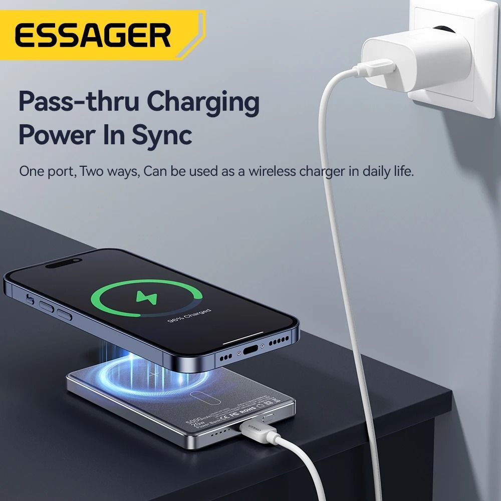 Essager 20W Magnetic Wireless Power Bank UltraThin 5000mAh Fast Charger For IPhone 17 16 15 14 5