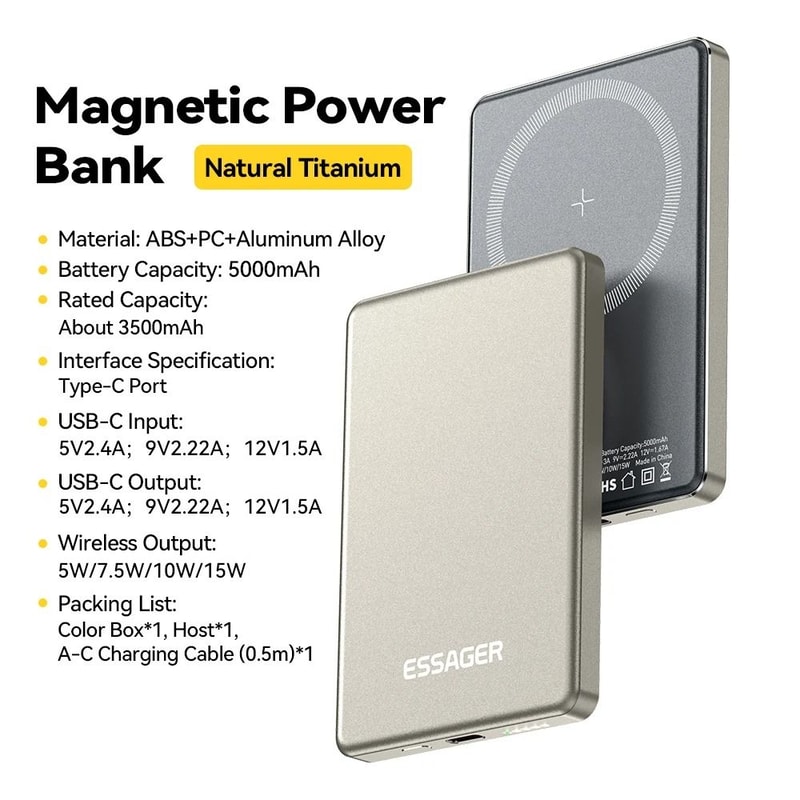 Essager 20W Magnetic Wireless Power Bank UltraThin 5000mAh Fast Charger For IPhone 17 16 15 14 6
