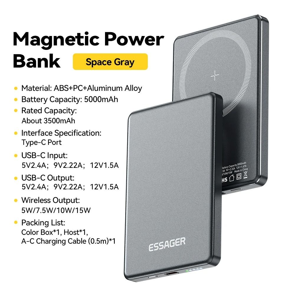 Essager 20W Magnetic Wireless Power Bank UltraThin 5000mAh Fast Charger For IPhone 17 16 15 14 7