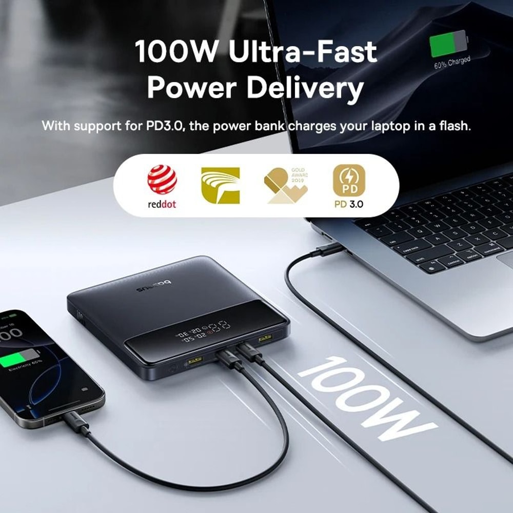Baseus 100W Laptop Power Bank 20000mAh PD Fast Charge Ultra Slim Battery For MacBook IPhone Samsu 2