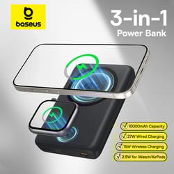 baseus 27w magnetic power bank – 10000mah 15w wireless fast charger for iphone, iwatch & airpods