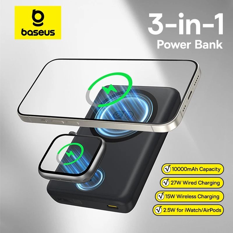 Baseus 27W Magnetic Power Bank 10000mAh 15W Wireless Fast Charger For IPhone IWatch AirPods 0