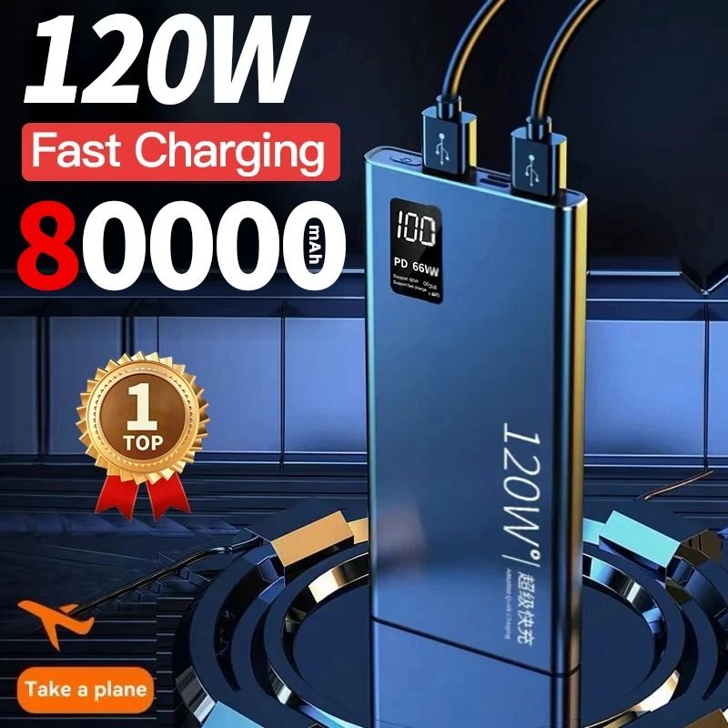 80000mAh UltraCapacity Power Bank 120W Super Fast Charging Portable Battery For IPhone Samsung Xi 0