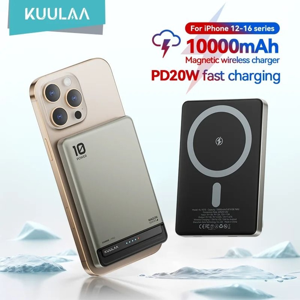 KUULAA 10000mAh Magnetic Power Bank 20W PD Fast Charging Wireless Charger For IPhone 16 15 14 0