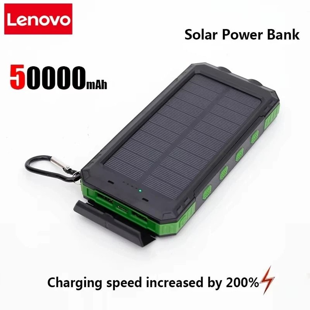 Lenovo 50000mAh Solar Power Bank Portable External Battery With HighPower LED For IPhone Samsung 11