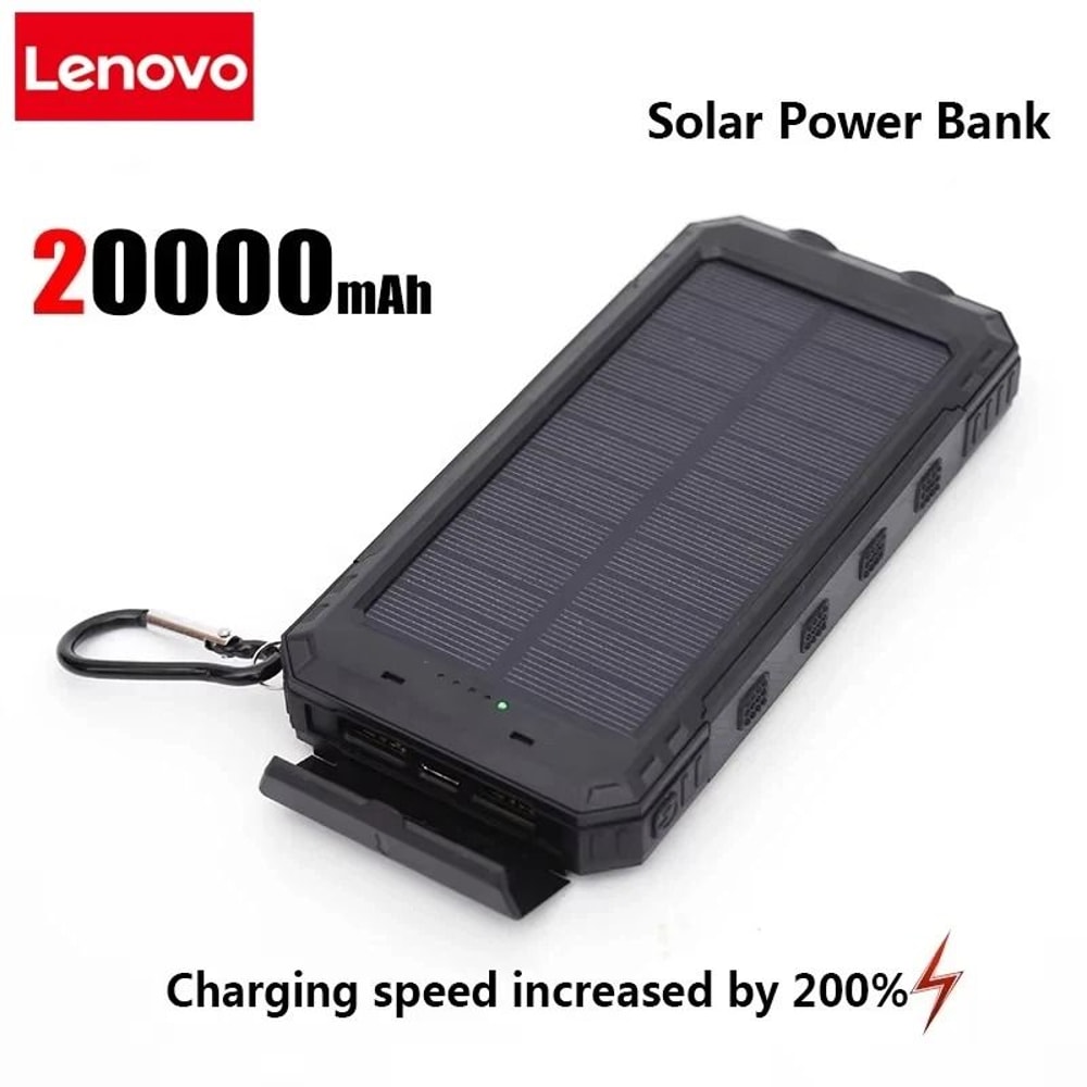 Lenovo 50000mAh Solar Power Bank Portable External Battery With HighPower LED For IPhone Samsung 7