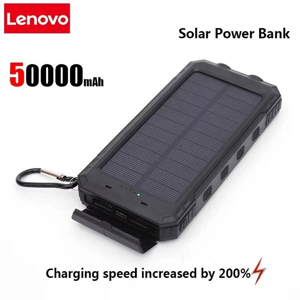 Lenovo 50000mAh Solar Power Bank Portable External Battery With HighPower LED For IPhone Samsung 8