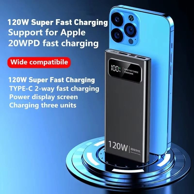 120W Super Fast Charging Power Bank 200000mAh HighCapacity Digital Display Battery For IPhone Sam 3