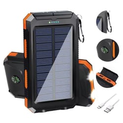 20000mah solar power bank – waterproof portable charger with dual usb ports & dual led flashlight for outdoors