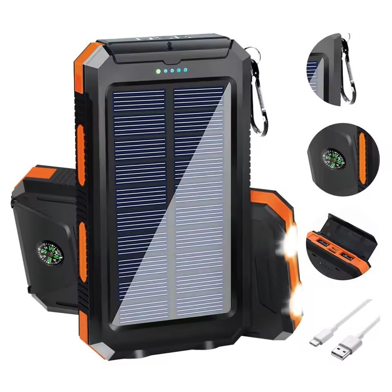 20000mAh Solar Power Bank Waterproof Portable Charger With Dual USB Ports Dual LED Flashlight For 0