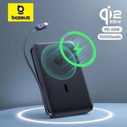 baseus 45w qi2.2 magnetic power bank – 10000mah wireless fast charger with built-in usb-c cable