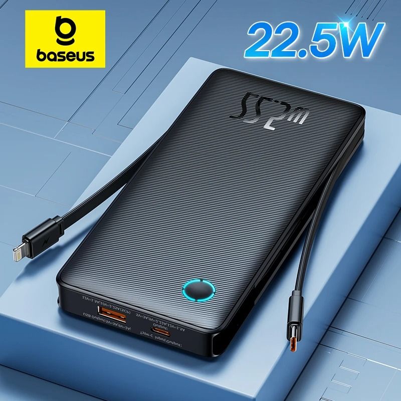 Baseus 225W Power Bank 10000mAh Portable Charger With Dual BuiltIn Cables For IPhone 16 15 Pro Ma 0