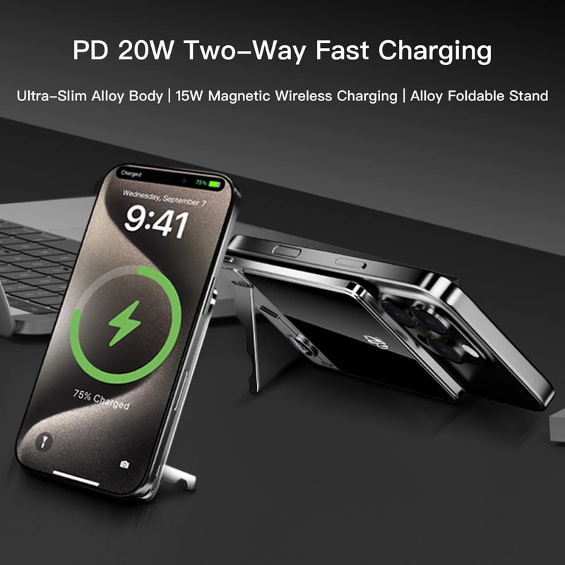 10000mAh UltraSlim Magnetic Power Bank 20W PD Wireless Fast Charger For IPhone Samsung IWatch 5