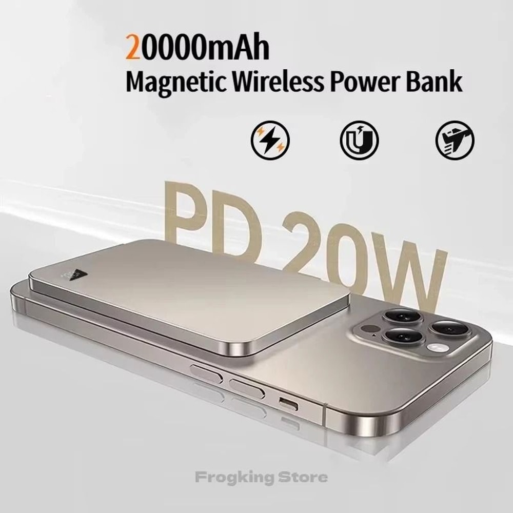 20000mAh Thin Magnetic Wireless Power Bank PD 225W Fast Charging External Battery For IPhone Samsu 0