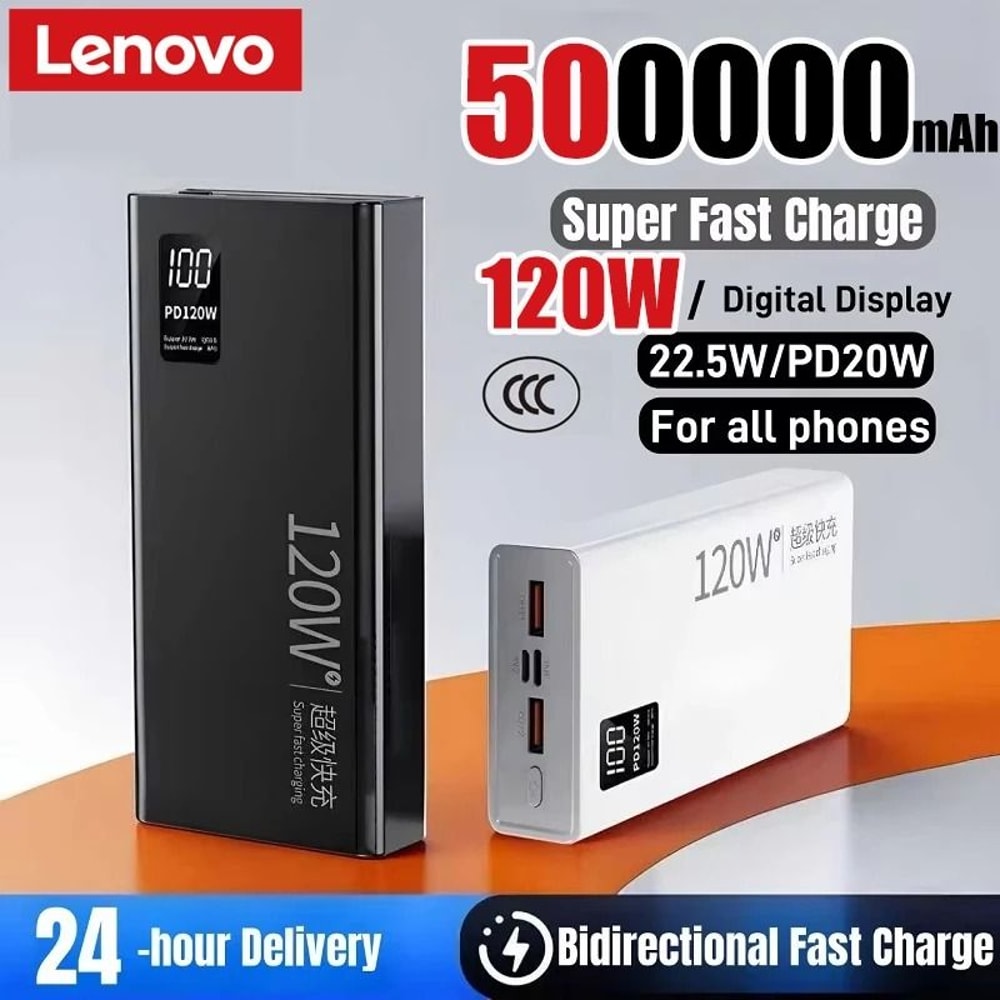 Lenovo 500000mAh UltraCapacity Power Bank 120W Super Fast Charging External Battery For IPhone Sam 0