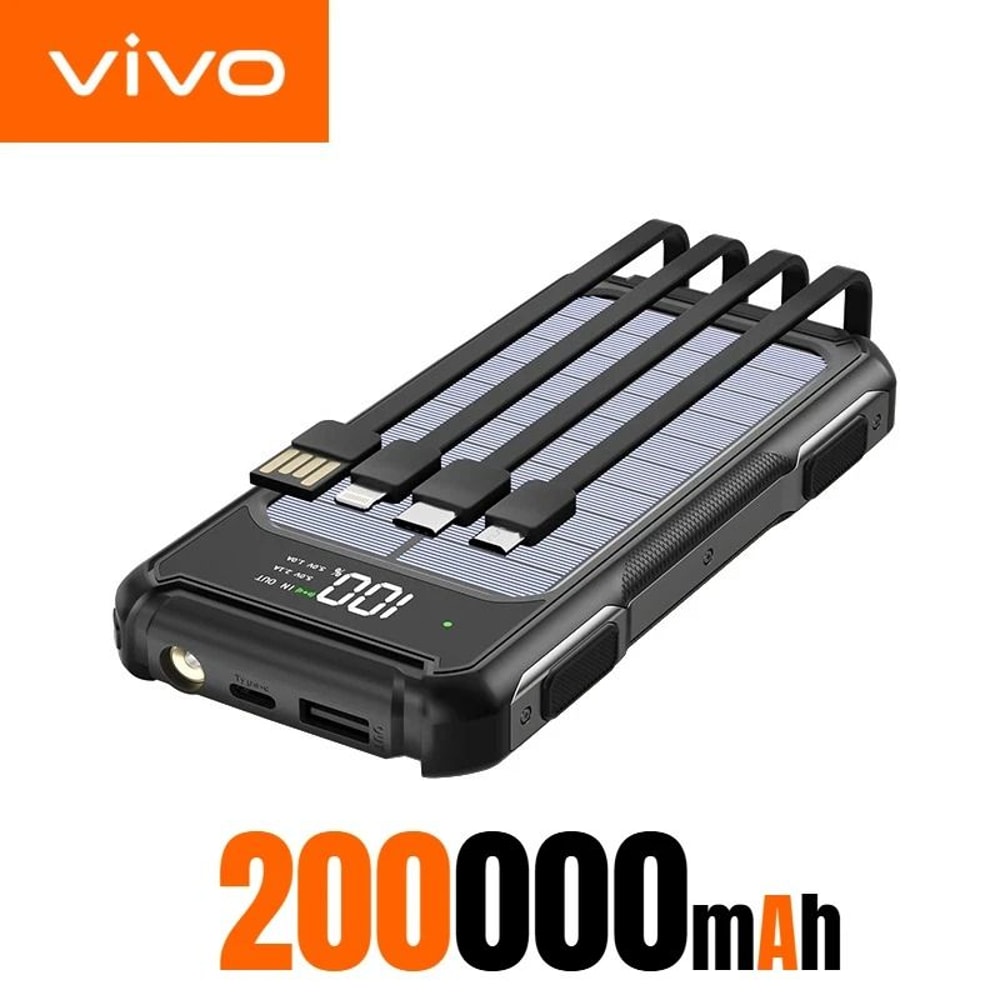 VIVO Solar Power Bank 4in1 Large Capacity Portable Battery With BuiltIn Cables Digital Display La 9