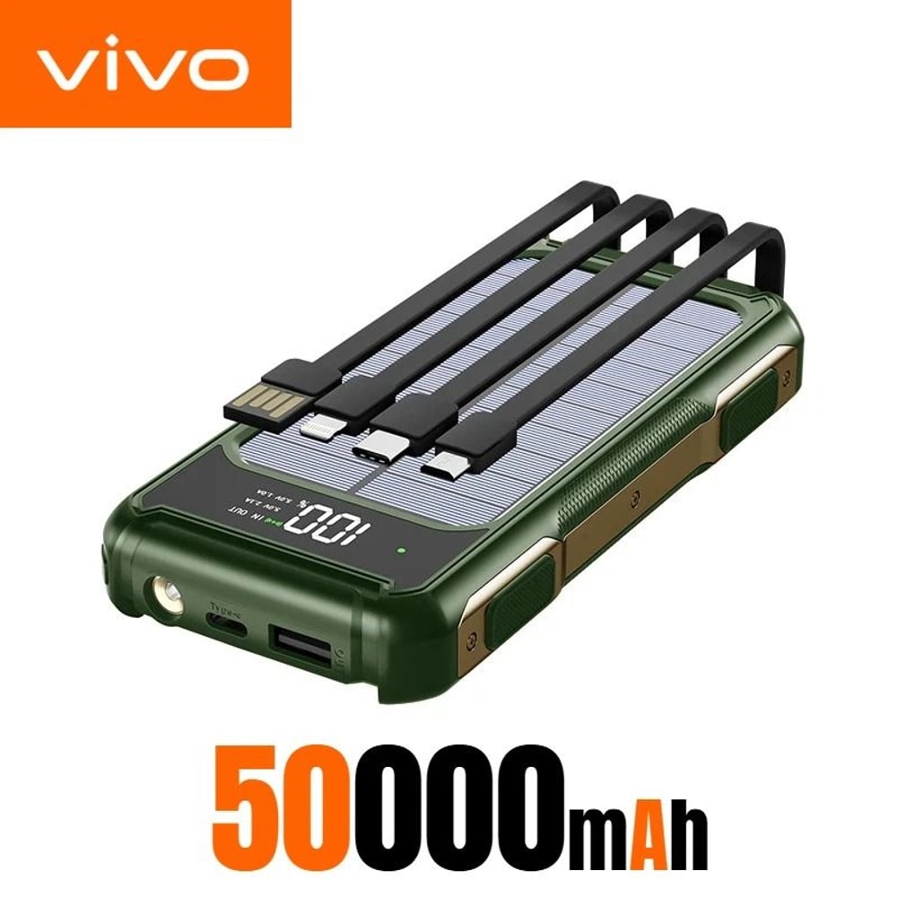 VIVO Solar Power Bank 4in1 Large Capacity Portable Battery With BuiltIn Cables Digital Display La 13