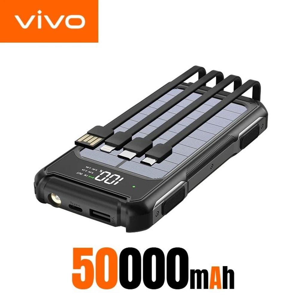 VIVO Solar Power Bank 4in1 Large Capacity Portable Battery With BuiltIn Cables Digital Display La 7