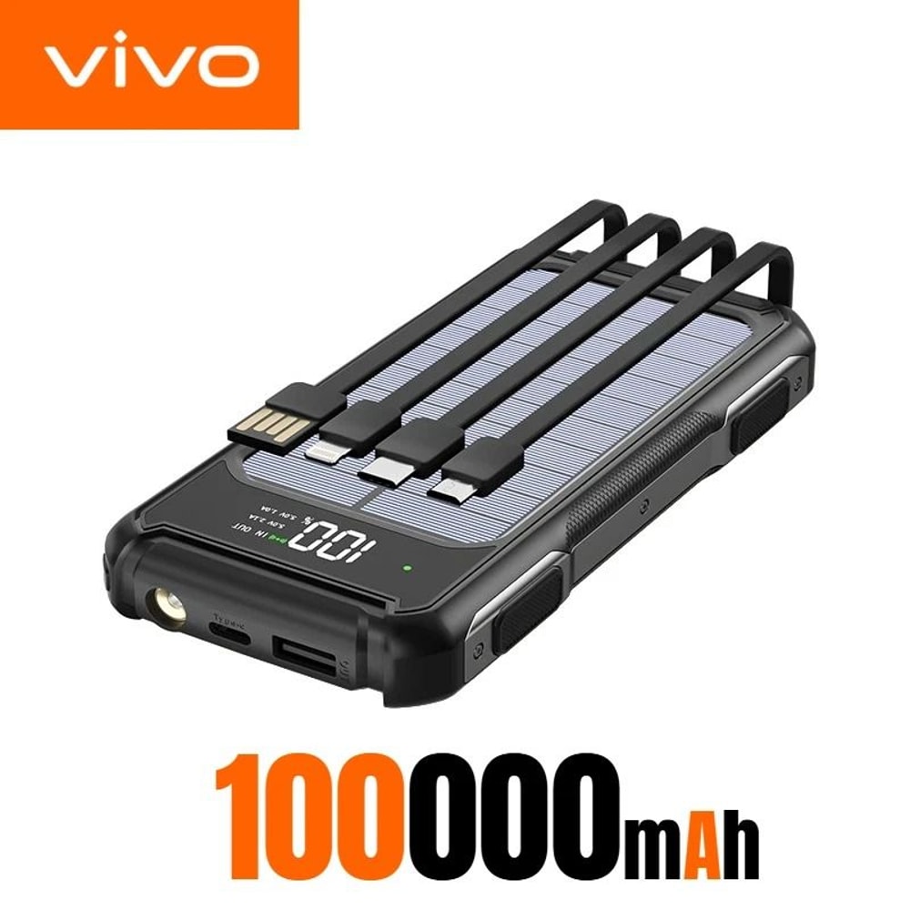 VIVO Solar Power Bank 4in1 Large Capacity Portable Battery With BuiltIn Cables Digital Display La 8