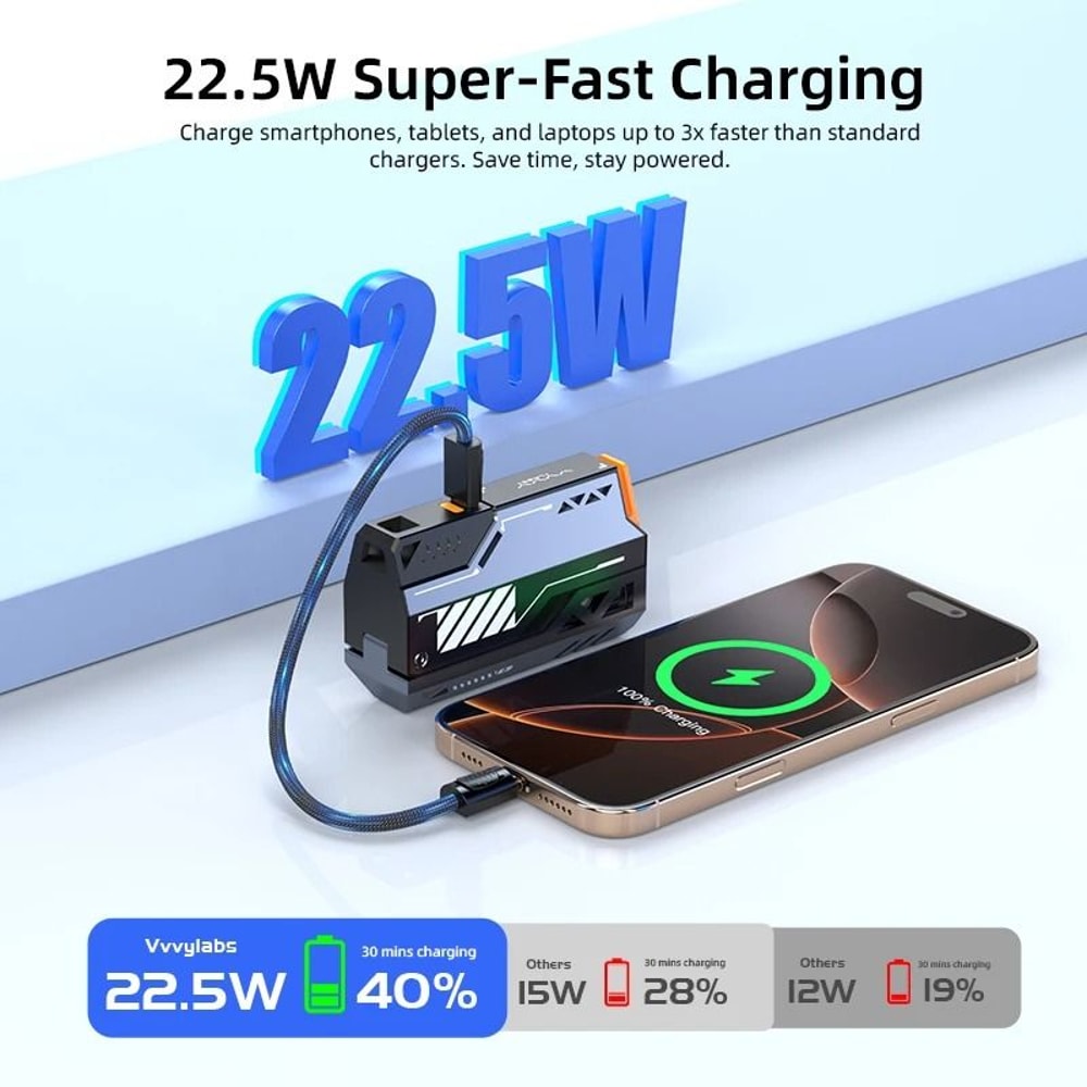 VYVYLABS 30000mAh Detachable 3C Power Bank 225W Wireless Fast Charger For IPhone 17 Android 1