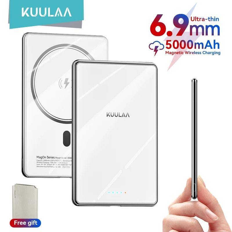 KUULAA Slim Magnetic Wireless Power Bank 5000mAh PD 20W Fast Charging Battery For IPhone 16 15 14 0
