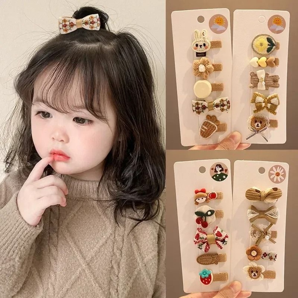 5Piece Korean Aesthetic Hair Clip Set Cute Cartoon Bear Bowknot Hairpins For Toddler Girls In Mil 1