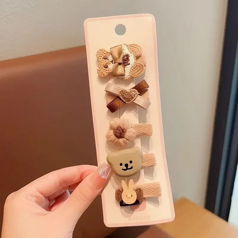 5Piece Korean Aesthetic Hair Clip Set Cute Cartoon Bear Bowknot Hairpins For Toddler Girls In Mil 8