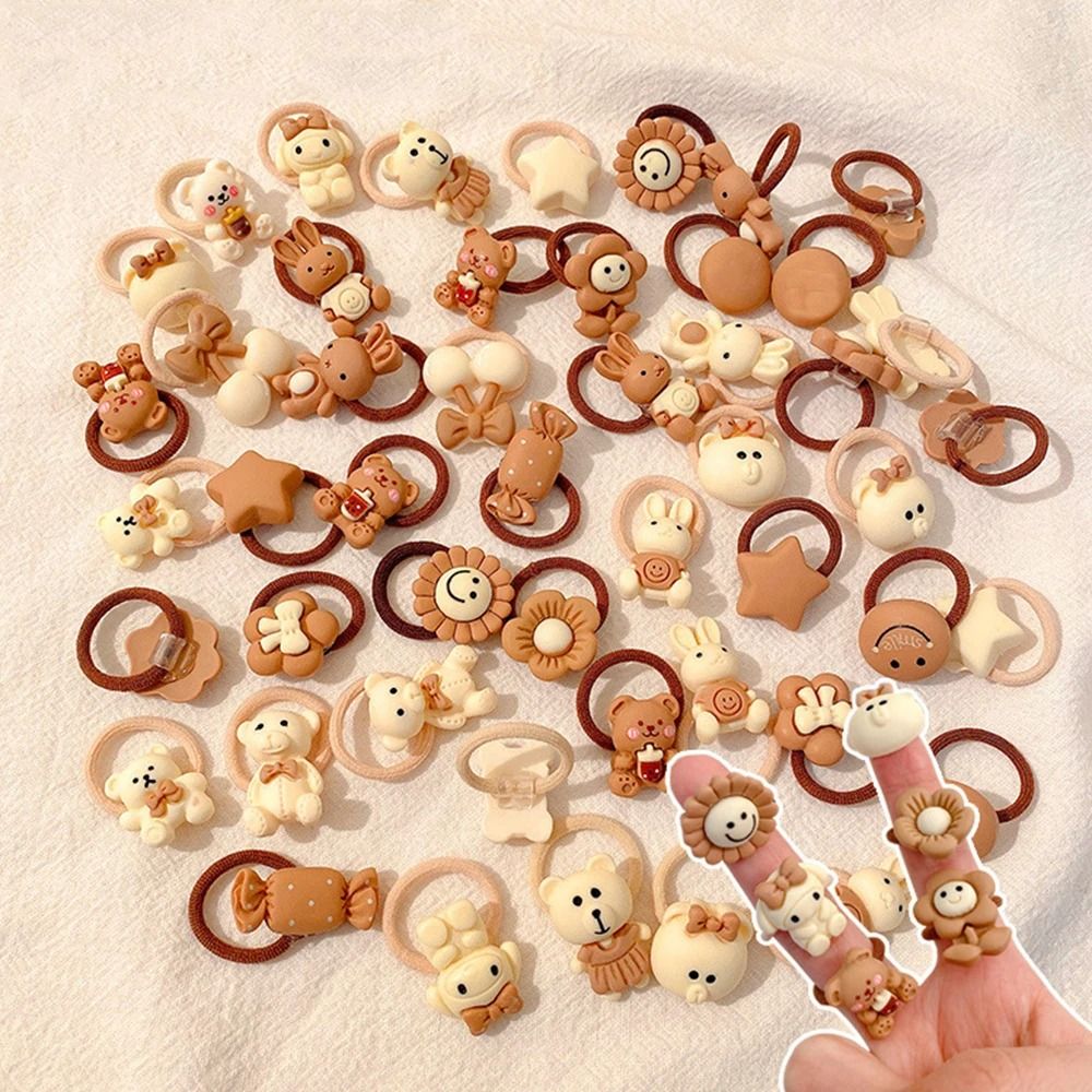 10Piece Baby Toddler Hair Tie Set NoHurt Elastic Mini Scrunchies With Cute Cartoon Bears Rabbits 0