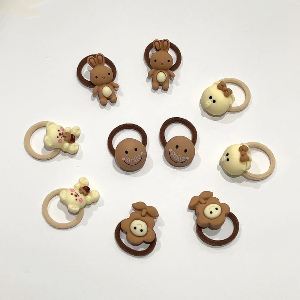 10Piece Baby Toddler Hair Tie Set NoHurt Elastic Mini Scrunchies With Cute Cartoon Bears Rabbits 10