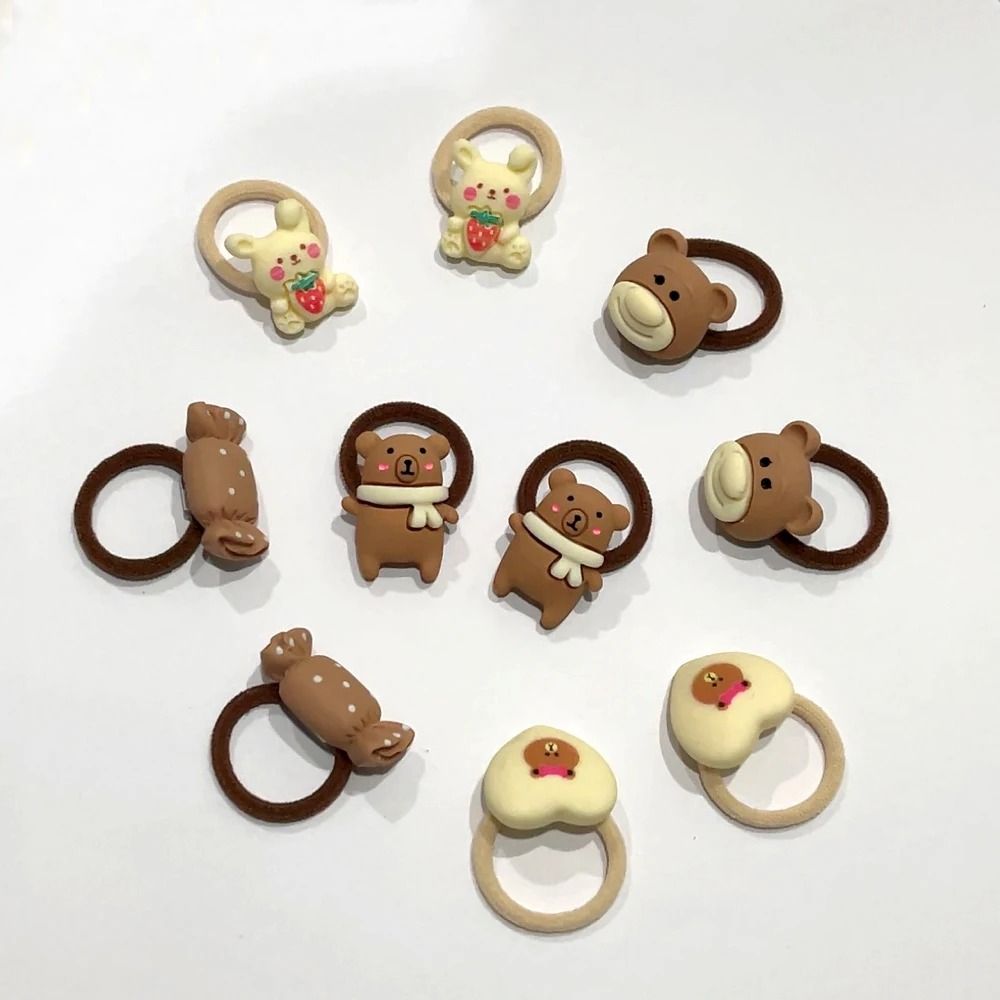 10Piece Baby Toddler Hair Tie Set NoHurt Elastic Mini Scrunchies With Cute Cartoon Bears Rabbits 11