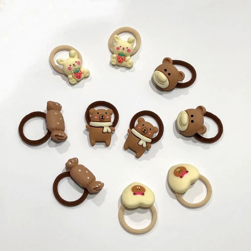 10Piece Baby Toddler Hair Tie Set NoHurt Elastic Mini Scrunchies With Cute Cartoon Bears Rabbits 11