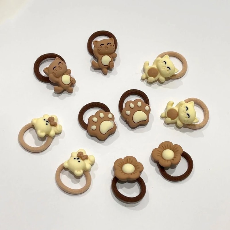 10Piece Baby Toddler Hair Tie Set NoHurt Elastic Mini Scrunchies With Cute Cartoon Bears Rabbits 12