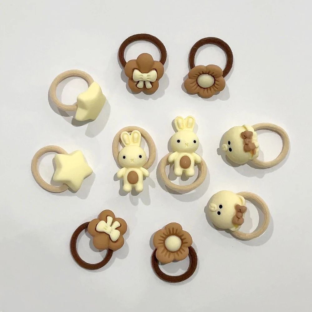 10Piece Baby Toddler Hair Tie Set NoHurt Elastic Mini Scrunchies With Cute Cartoon Bears Rabbits 13
