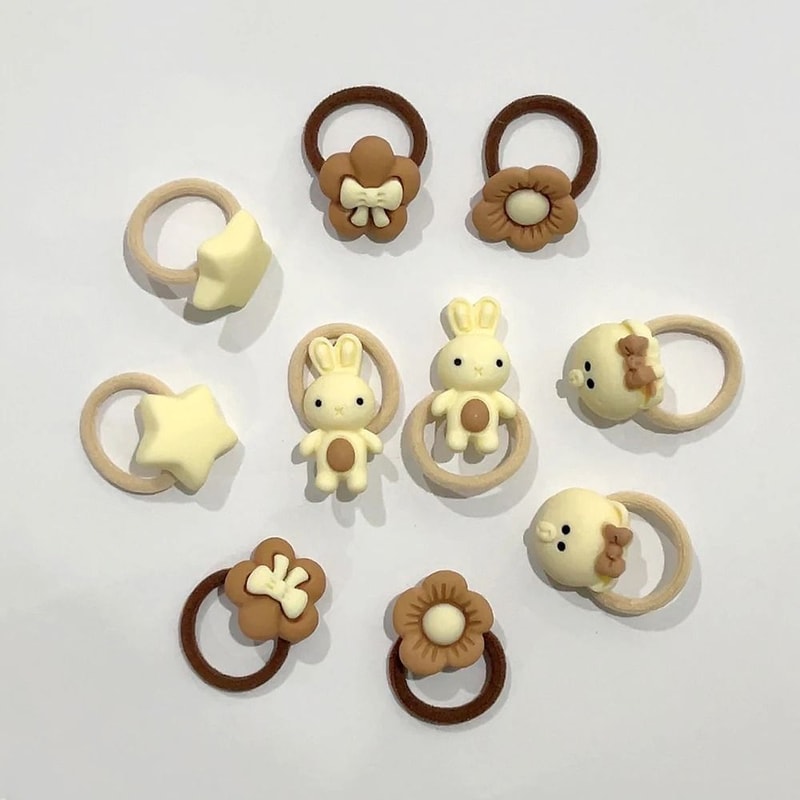 10Piece Baby Toddler Hair Tie Set NoHurt Elastic Mini Scrunchies With Cute Cartoon Bears Rabbits 13
