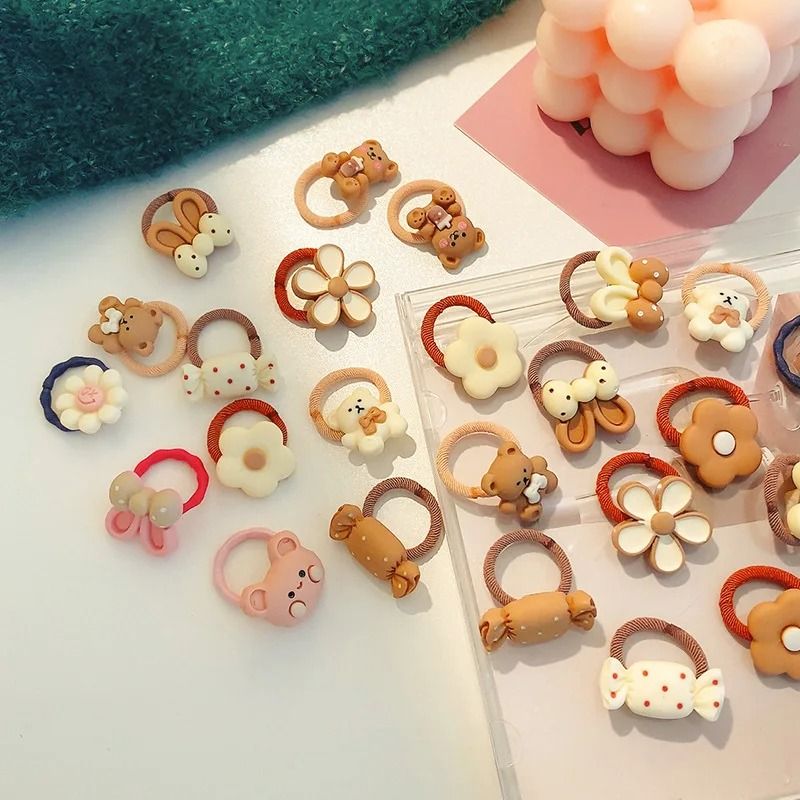 10Piece Baby Toddler Hair Tie Set NoHurt Elastic Mini Scrunchies With Cute Cartoon Bears Rabbits 2