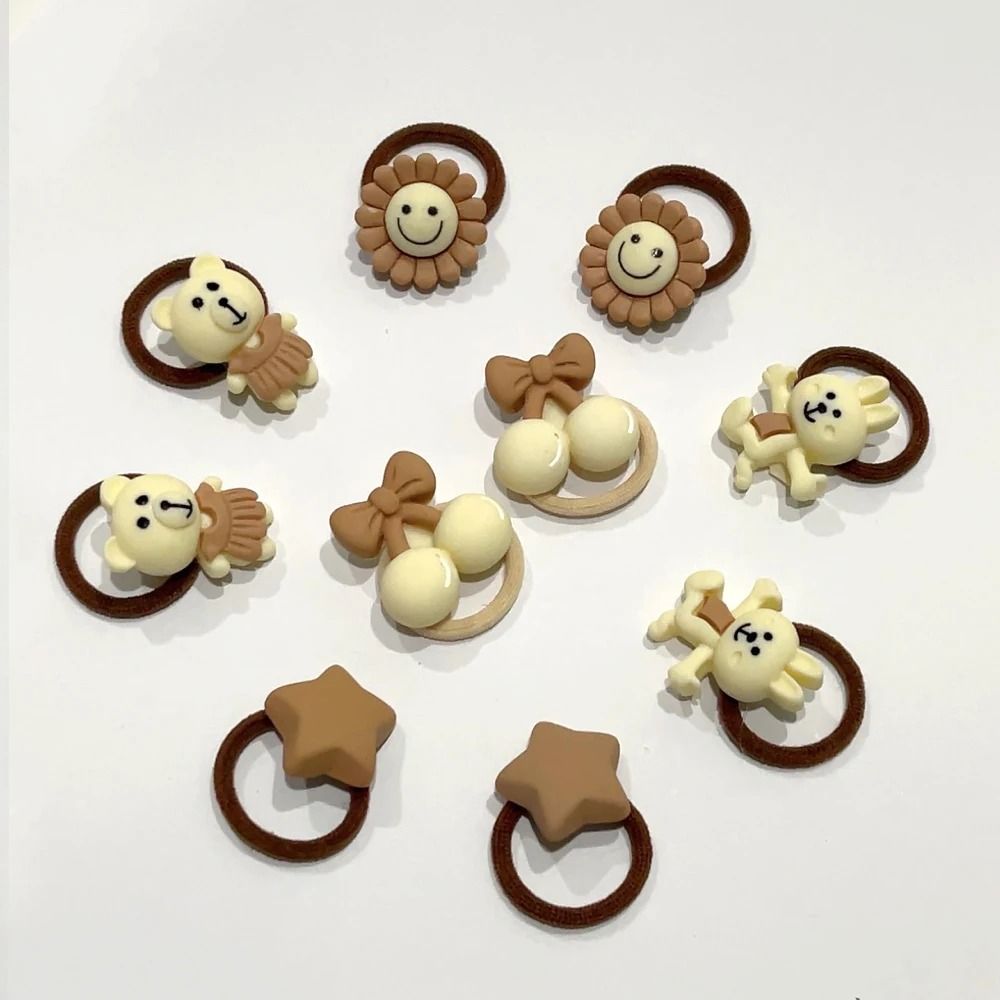 10Piece Baby Toddler Hair Tie Set NoHurt Elastic Mini Scrunchies With Cute Cartoon Bears Rabbits 6