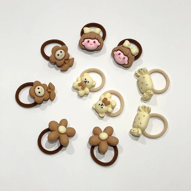 10Piece Baby Toddler Hair Tie Set NoHurt Elastic Mini Scrunchies With Cute Cartoon Bears Rabbits 7