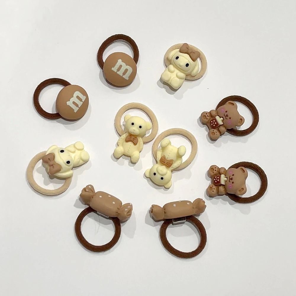 10Piece Baby Toddler Hair Tie Set NoHurt Elastic Mini Scrunchies With Cute Cartoon Bears Rabbits 8