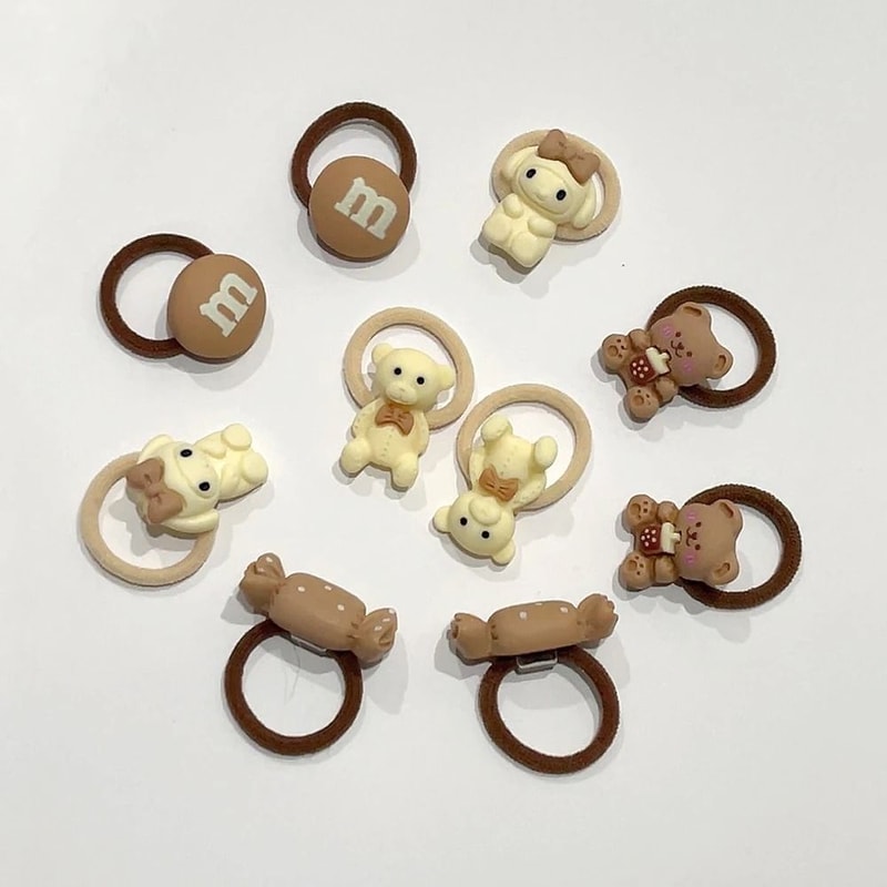 10Piece Baby Toddler Hair Tie Set NoHurt Elastic Mini Scrunchies With Cute Cartoon Bears Rabbits 8