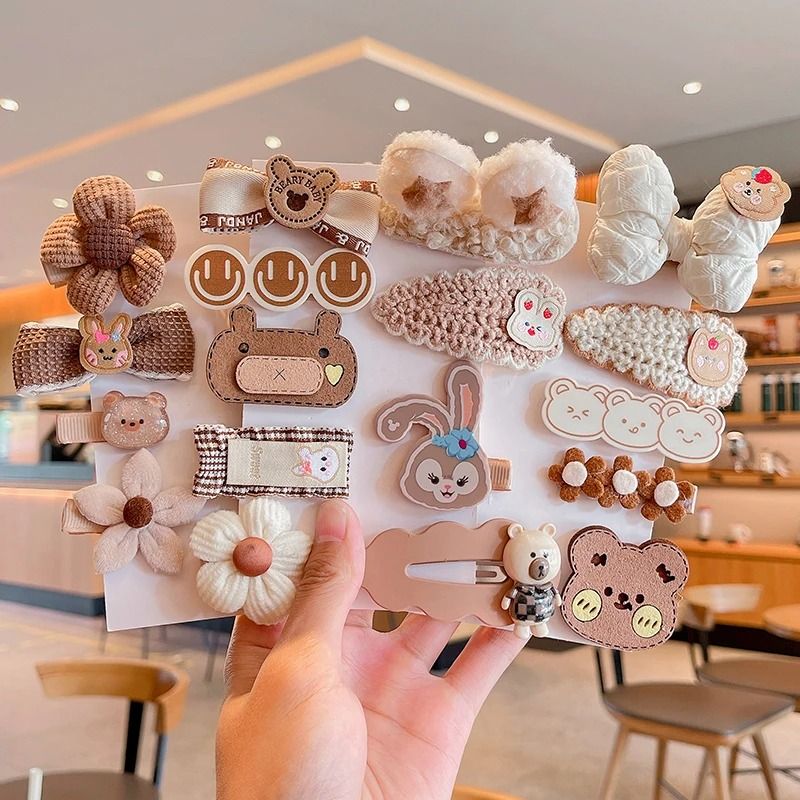48Piece Childrens Cute Plush Hair Clip Set Sweet Cartoon Flower Bow Barrettes For Girls 4