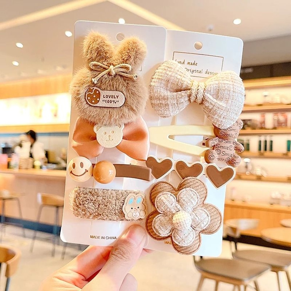 48Piece Childrens Cute Plush Hair Clip Set Sweet Cartoon Flower Bow Barrettes For Girls 12