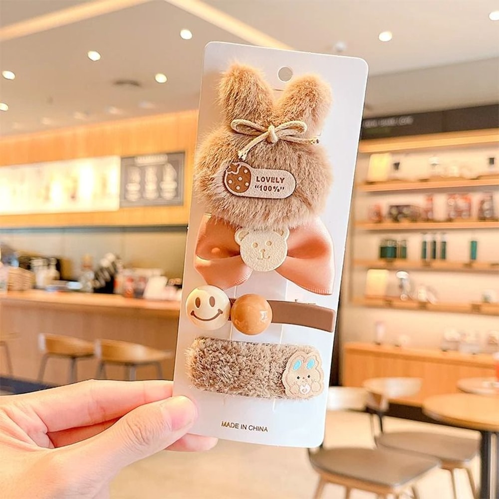 48Piece Childrens Cute Plush Hair Clip Set Sweet Cartoon Flower Bow Barrettes For Girls 14