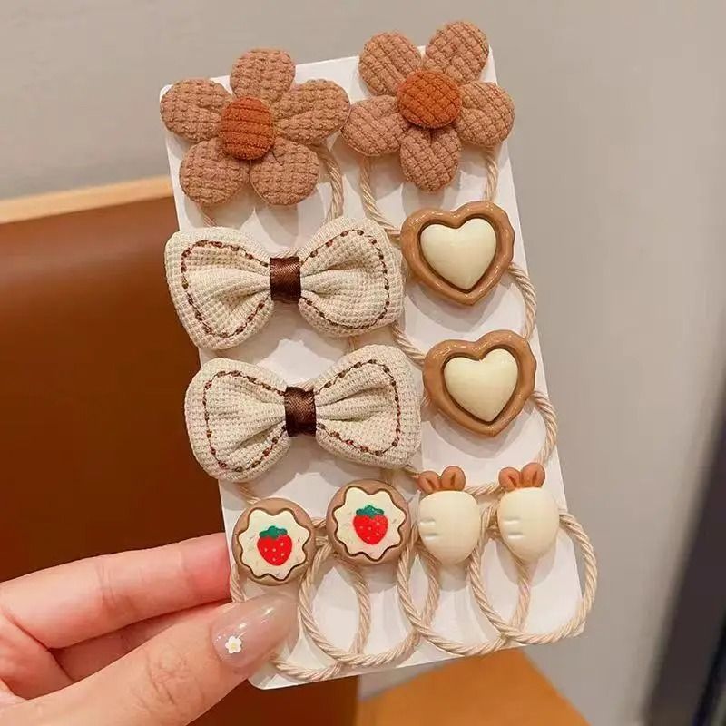 Cute Milk Coffee Series Hair Rope Aesthetic Bow Headband And HighElastic Rubber Bands For Little G 3