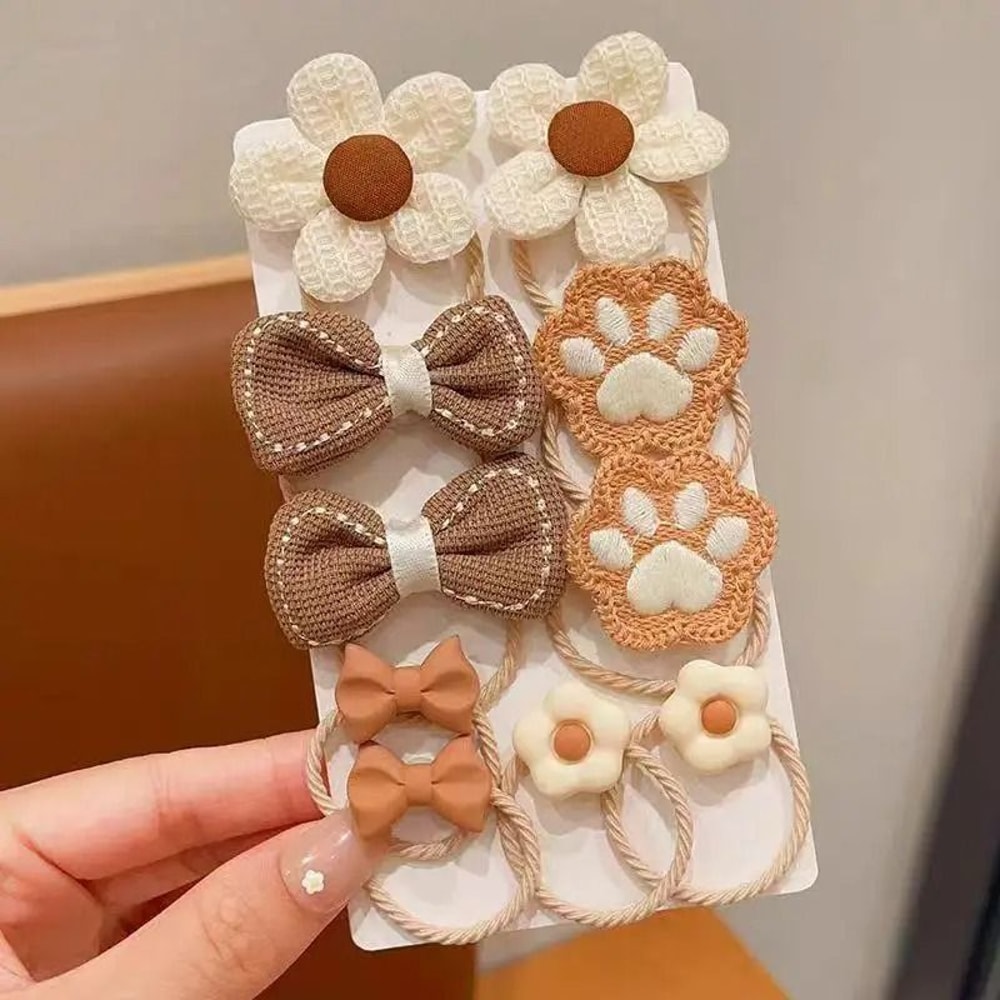 Cute Milk Coffee Series Hair Rope Aesthetic Bow Headband And HighElastic Rubber Bands For Little G 7