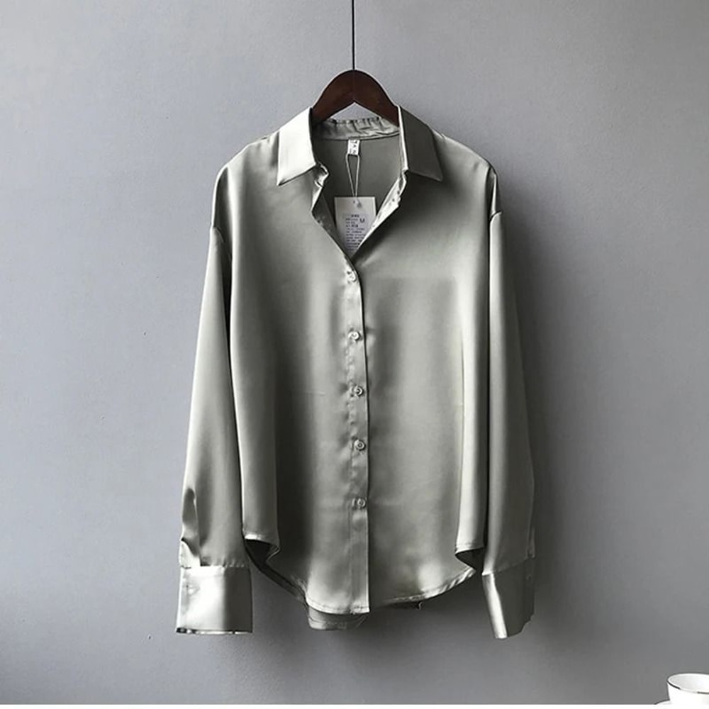 Vintage Satin Silk ButtonUp Shirt Elegant White Long Sleeve Blouse For Spring Fashion 9