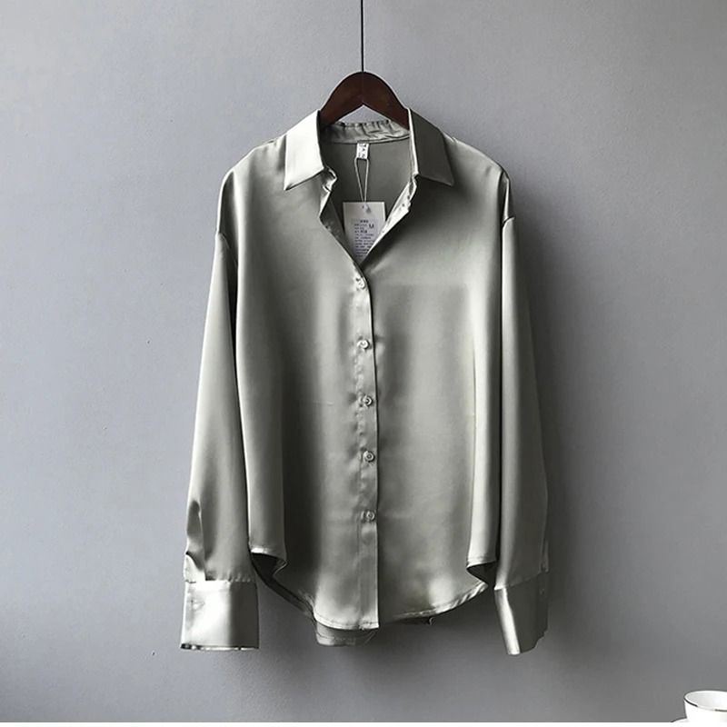 Vintage Satin Silk ButtonUp Shirt Elegant White Long Sleeve Blouse For Spring Fashion 9