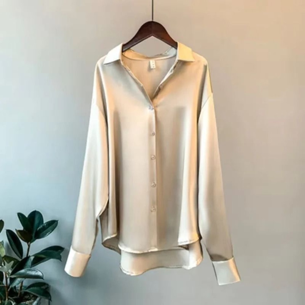 Vintage Satin Silk ButtonUp Shirt Elegant White Long Sleeve Blouse For Spring Fashion 13